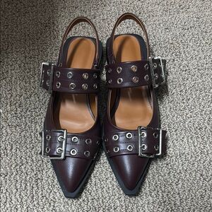 Women's Brown Slingback Shoes with Buckles